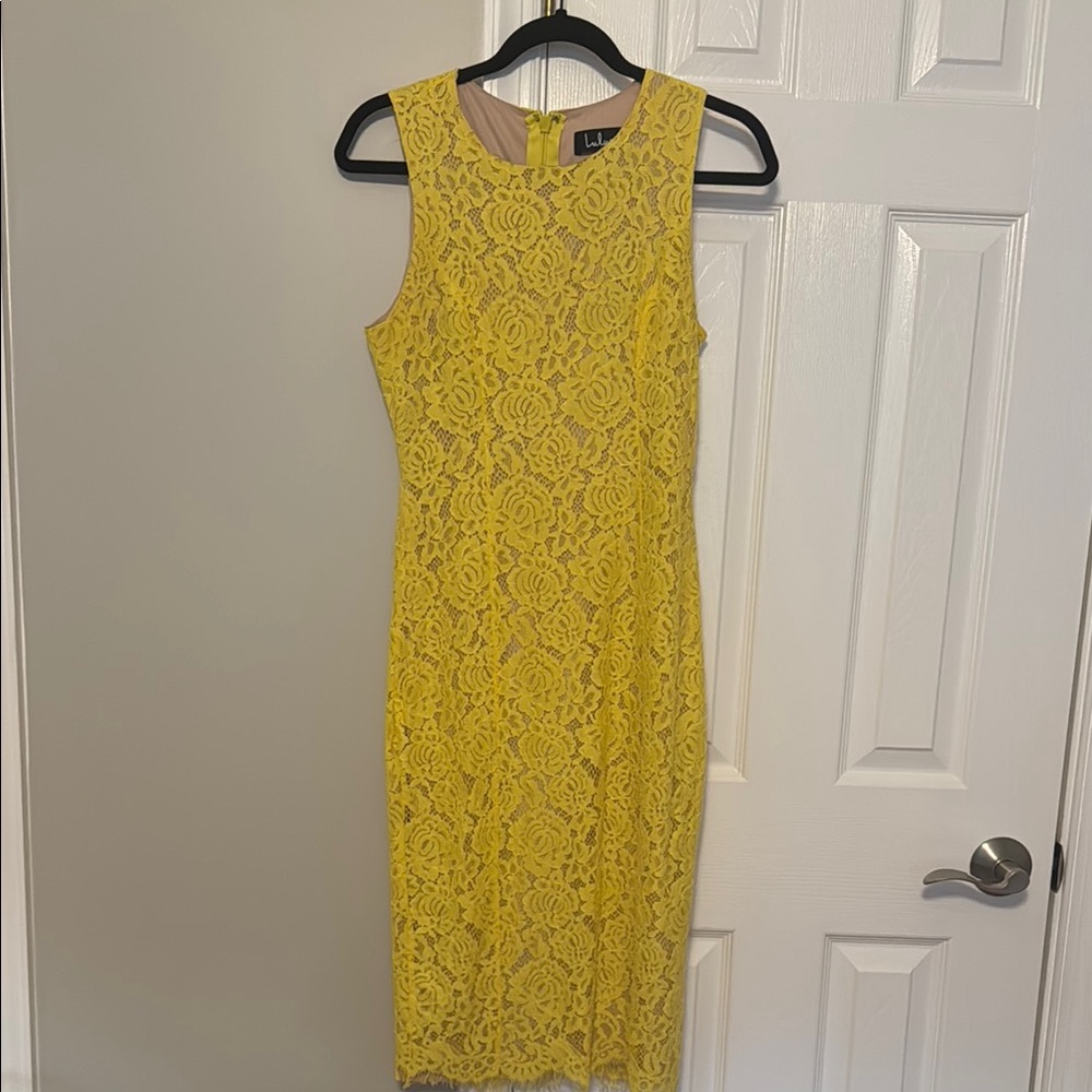 Lulu's Vibrant Yellow Lace Midi Dress